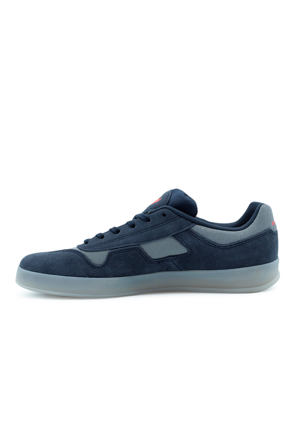 Medial side view of the adidas Aloha Super sneaker, detailing the clean navy blue nubuck side panel construction and the textured translucent Gazelle Indoor outsole.