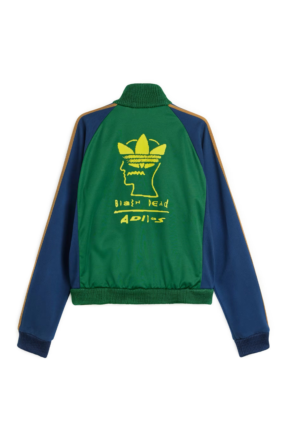 Adidas x Brain Dead Track Top JJ1361 in Amazon Green mit ikonischem Crossover-Backprint und sportlicher Silhouette.