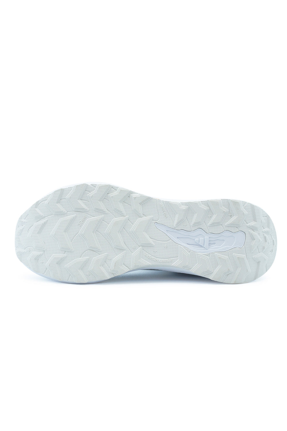 Full view of the off-white rubber outsole of the adidas Holo Peak, showcasing the rugged chevron traction pattern with a 3.5 mm profile depth and center anatomical cutout.