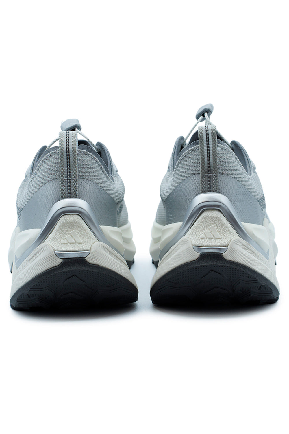 Rear heel view of the adidas Holo Peak shoes, showcasing the architectural, dystopian heel structure with integrated matte silver stabilizing elements.