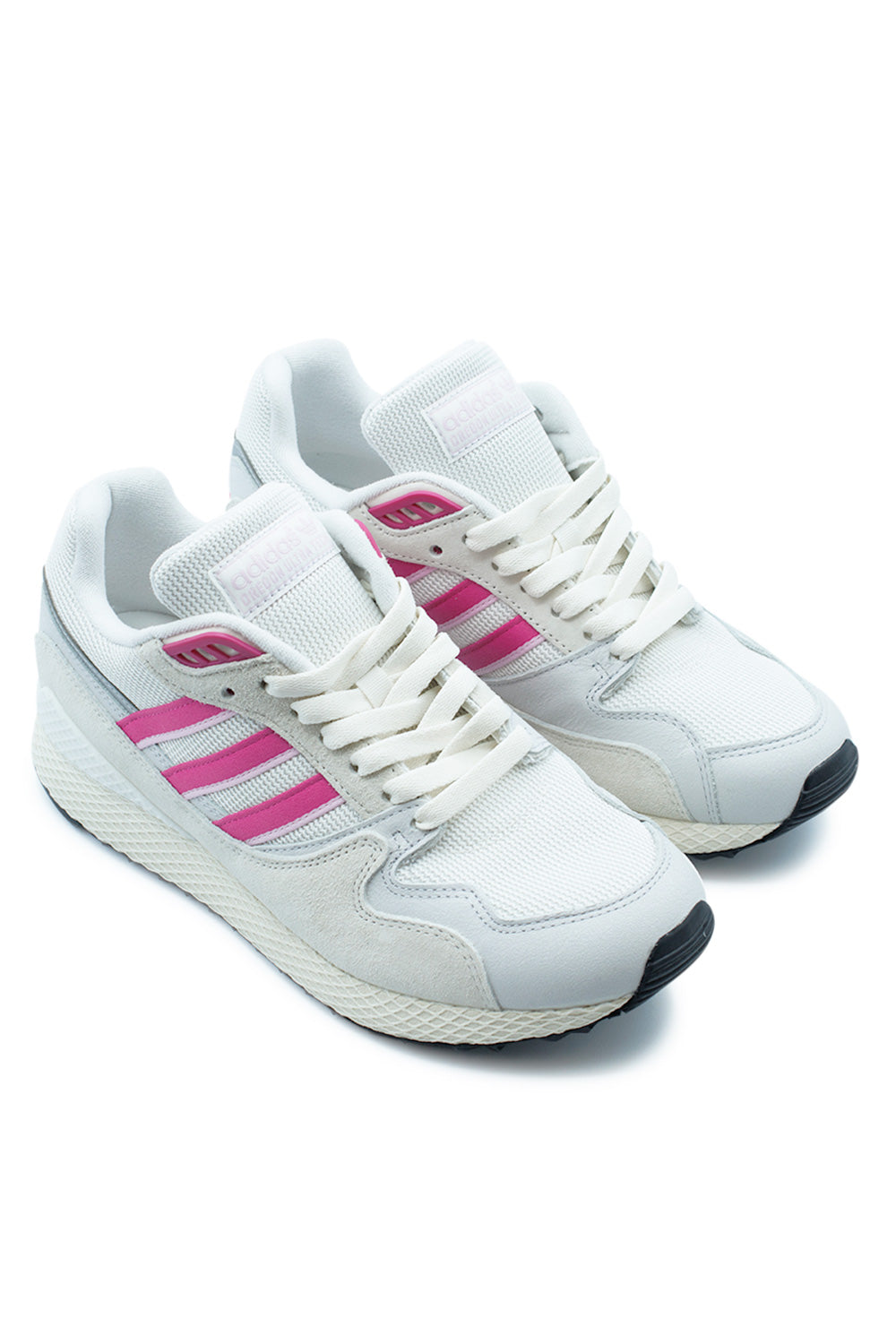 Angled pair of adidas Originals Oregon Ultra Tech lifestyle sneakers crafted with premium suede, breathable textile mesh and smooth leather details, blending heritage running performance with modern streetwear style in the KI7560 colorway.