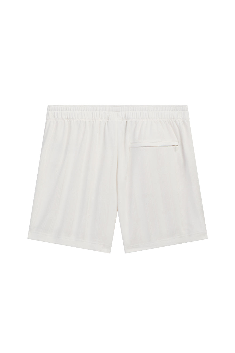 Back view of the adidas x Brain Dead x Disney Football Short Crystal White with zip back pocket, tonal Mickey Mouse fabric, elastic waistband and premium retro football design