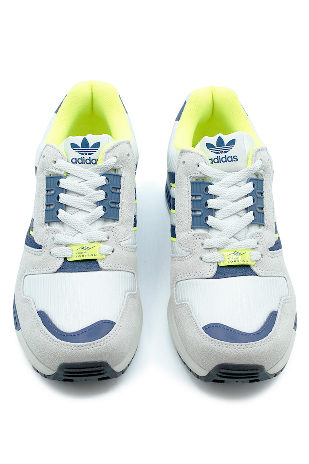 Adidas ZX 8000 Cloud White Dark Blue Grey One sneaker side profile featuring retro 80s running silhouette, suede overlays, breathable mesh upper and Torsion System midfoot support