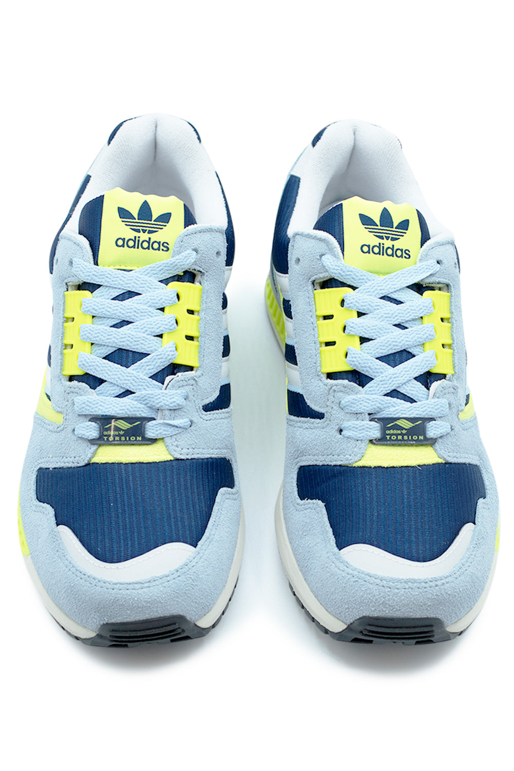 Front top view of Adidas ZX 8000 KI5674 featuring classic three stripes branding, neon yellow lace cage, soft mesh toe box and vintage 80s runner design for everyday streetwear