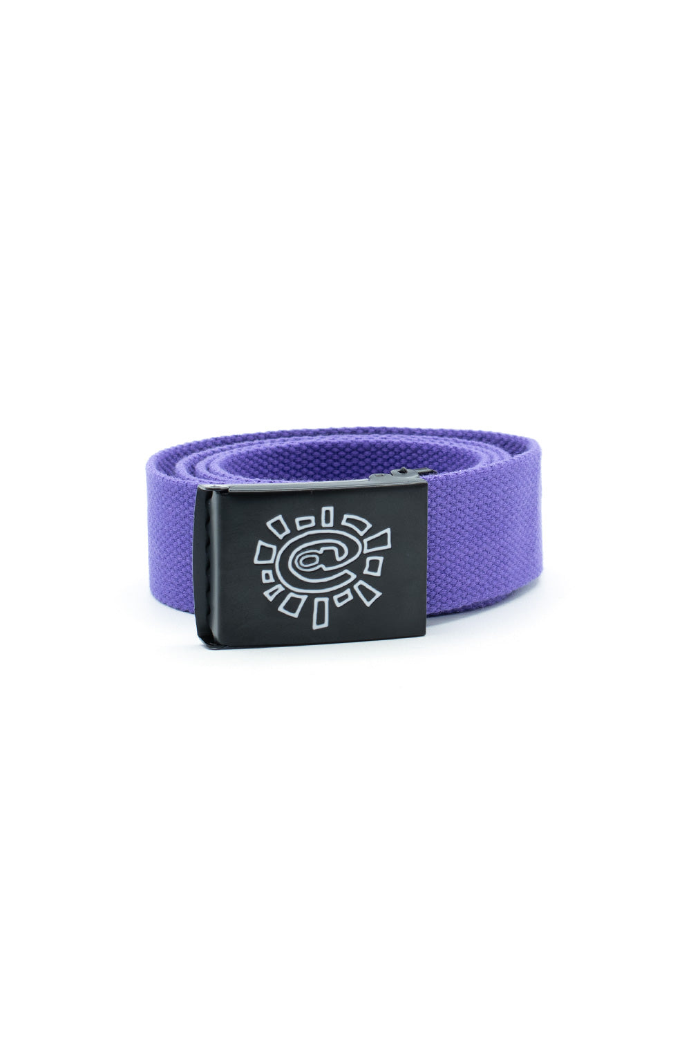 "Always Embossed Sun Canvas Belt Purple – Lila Canvas-Gürtel mit geprägtem Sonnenmotiv für einen auffälligen Look"