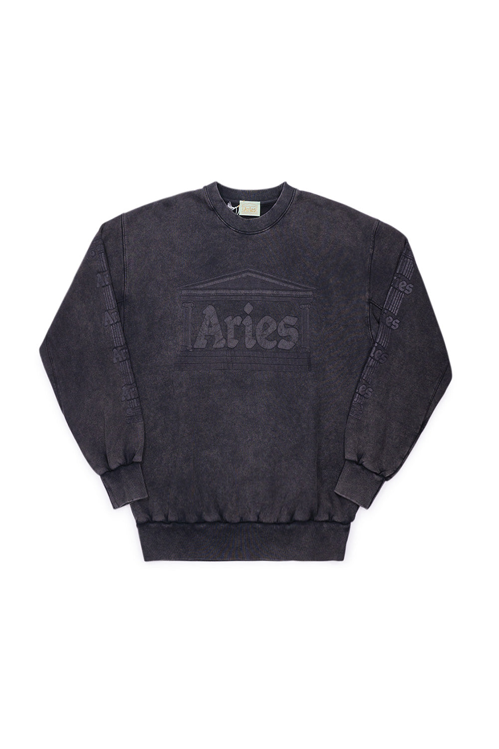 "Aries Aged Ancient Column Sweatshirt Black – Schwarz sweatshirt mit antikem Column-Design und distressed Details für ein einzigartiges Streetwear-Erlebnis"