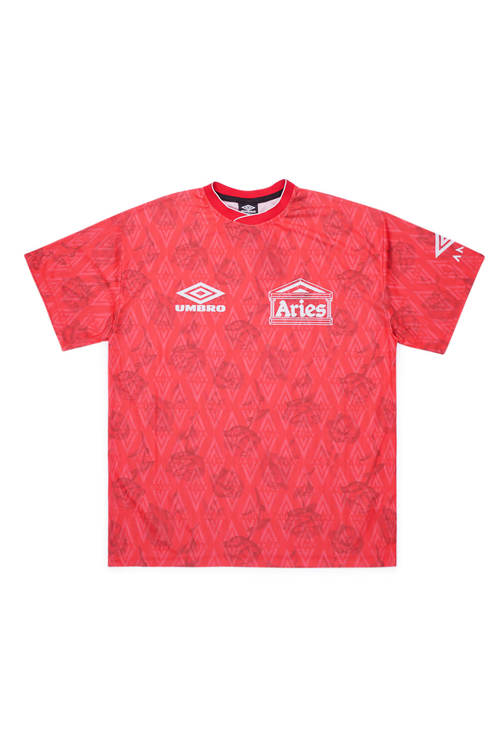 "Aries x Umbro Red Roses Football Jersey – Rotes Fußballtrikot mit Rosenmuster und sportlichem Design"