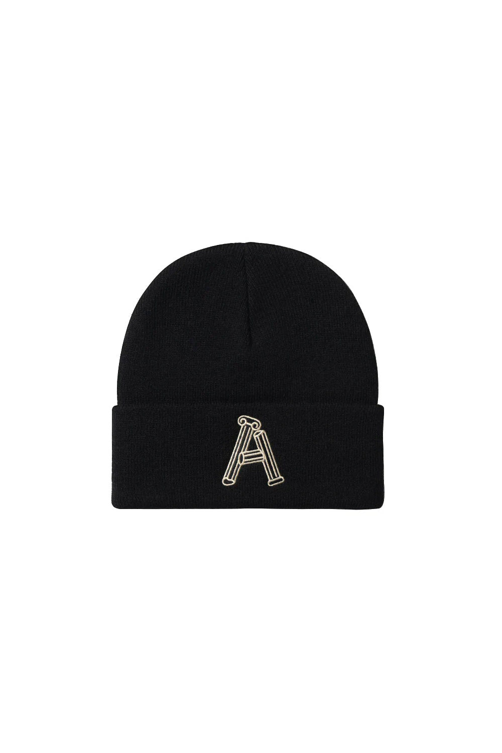 "Aries Column A Beanie in Schwarz – stylische Mütze mit gesticktem Logo"