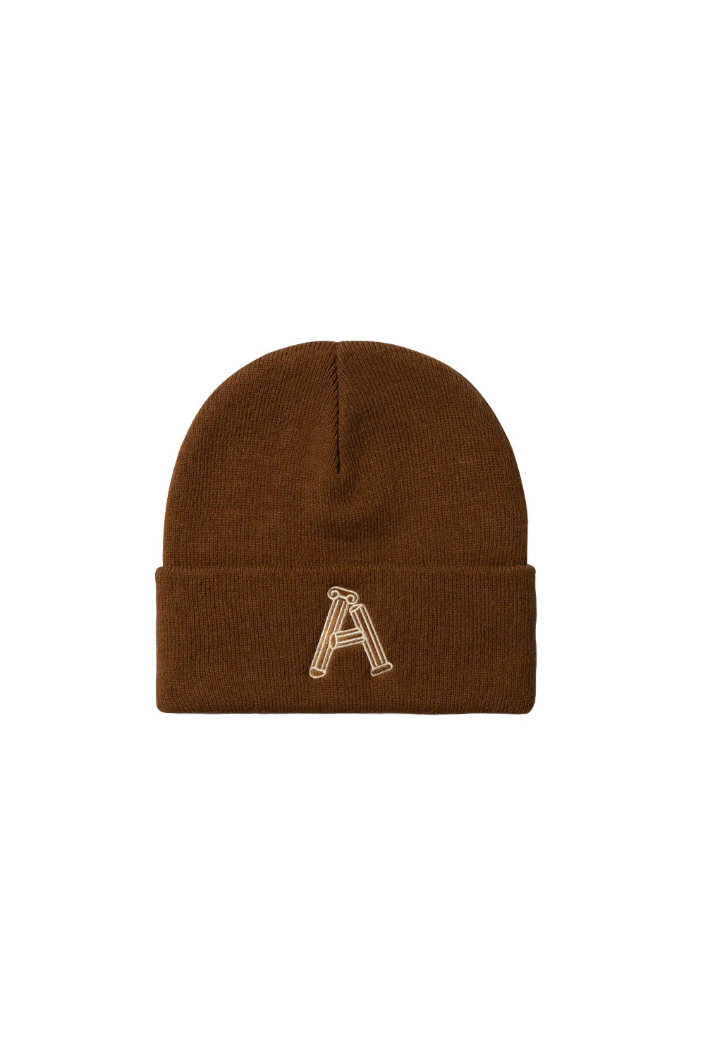 "Aries Column A Beanie Brown – Stylische braune Mütze mit Column A-Logo für einen modernen Streetwear-Look"