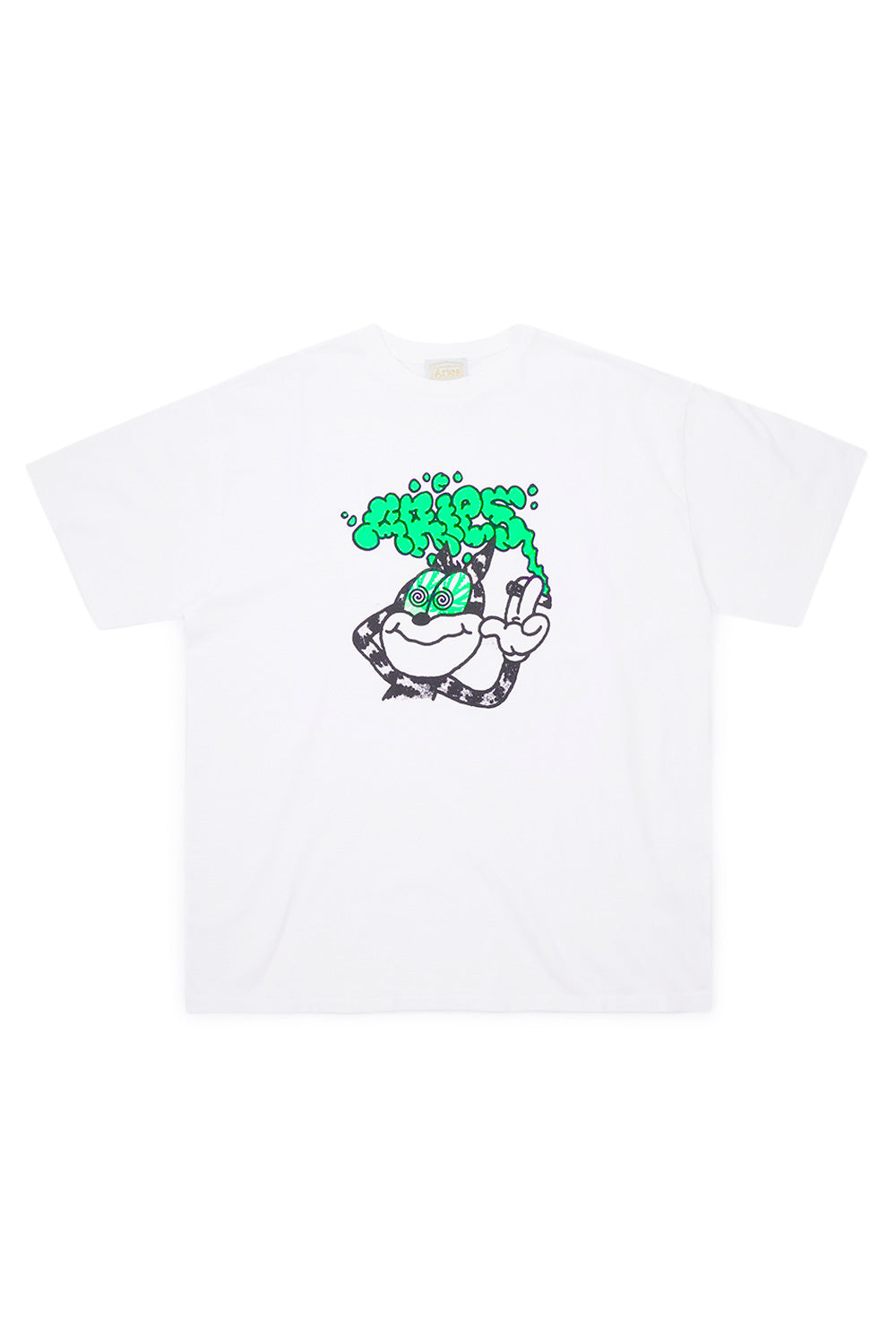 "Aries Stoned Cat T-Shirt White – Weißes T-Shirt mit einzigartigem Katzen-Print für einen coolen, entspannten Look in Streetwear"