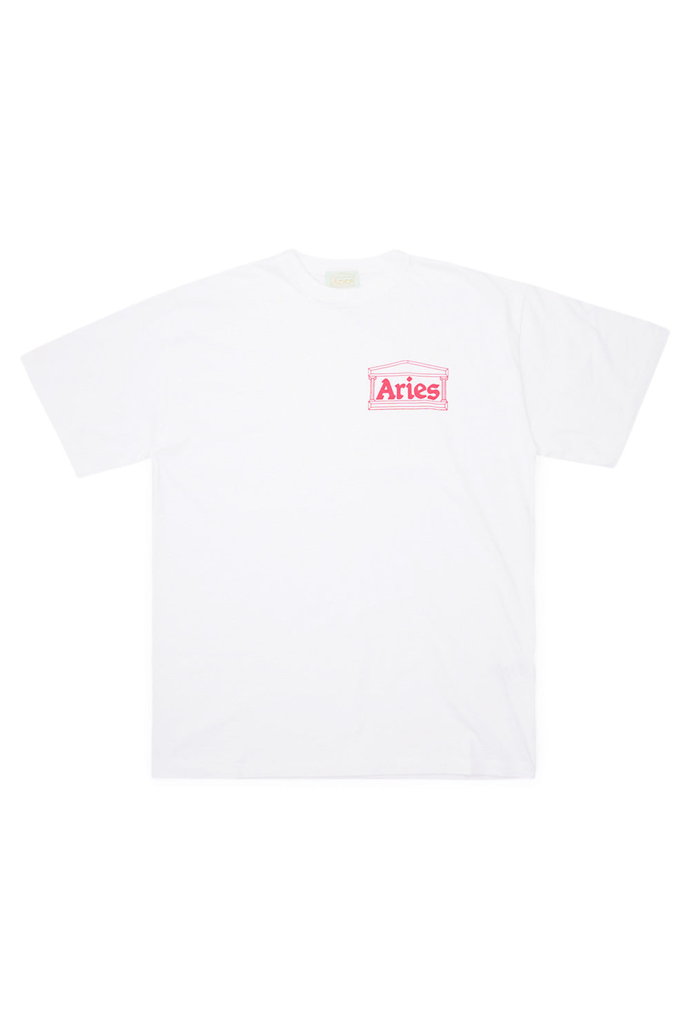 "Aries Temple T-Shirt White – Weißes T-Shirt mit rotem Aries-Logo-Print auf der Brust, aus hochwertiger Baumwolle für maximalen Tragekomfort"