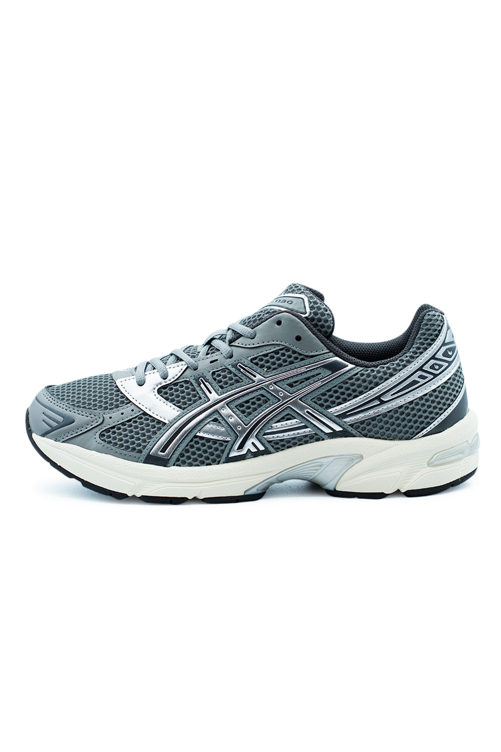 ASICS GEL-1130 Clay Grey Pure Silver, full pair front view — retro running sneaker with mesh upper and synthetic overlays.