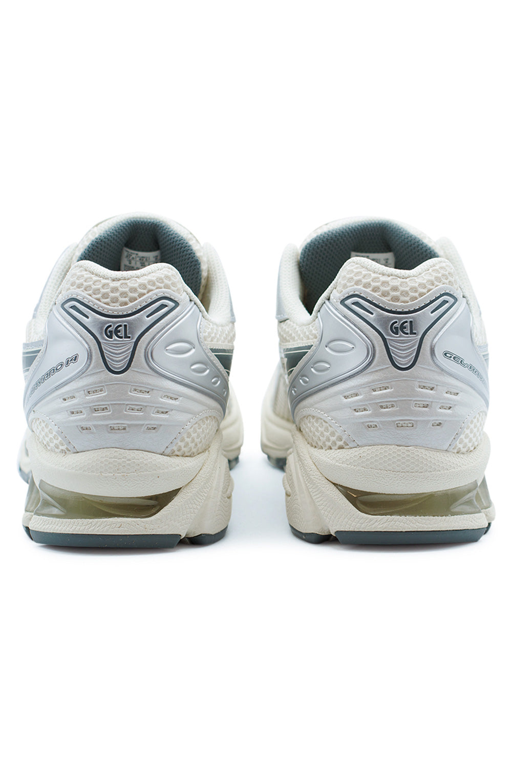 Rückansicht des Asics GEL-Kayano 14 mit sichtbarer GEL-Dämpfung und solution-dyed Einlegesohle