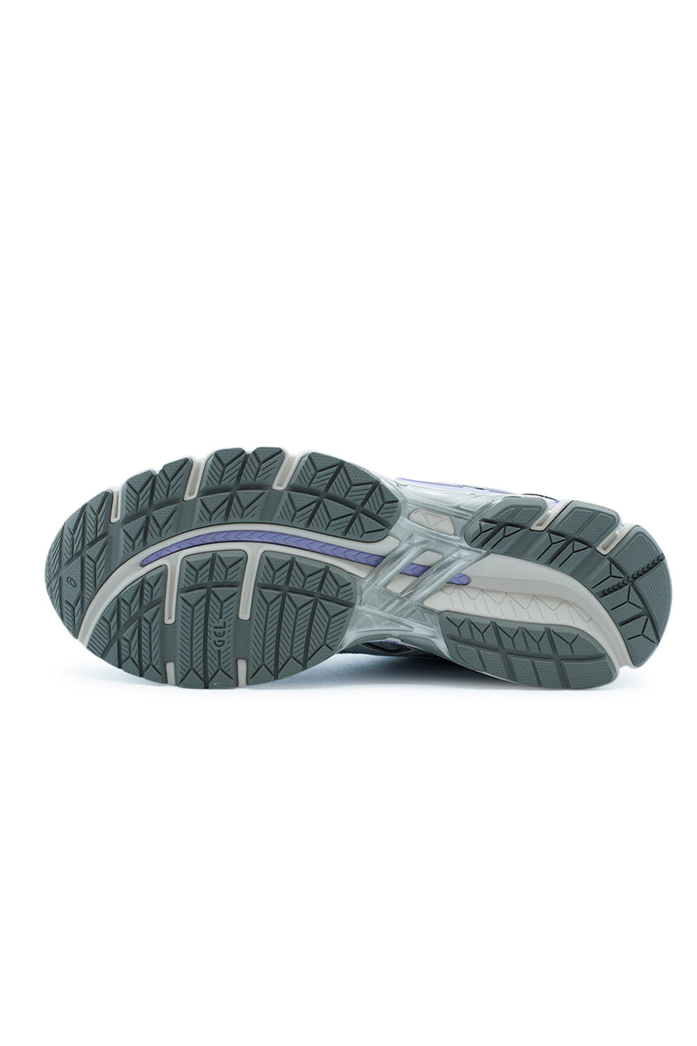Technical outsole construction of the ASICS Gel-Kayano 20 featuring Guidance Trusstic stability frame and durable high-abrasion rubber grip