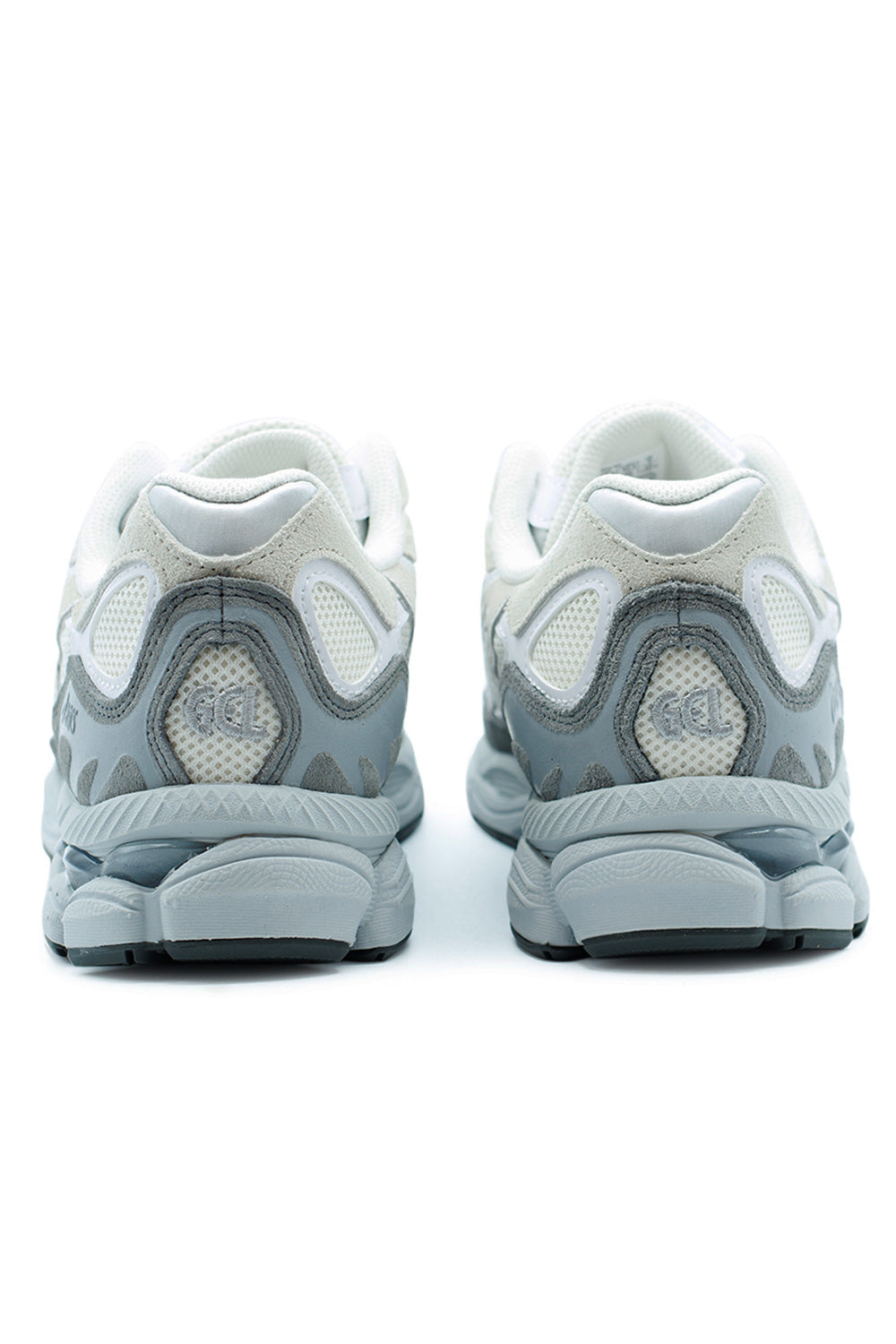 rear view Asics GEL-NYC Cream White showcasing visible GEL technology in heel, structured support system and cushioned midsole for shock absorption and stability