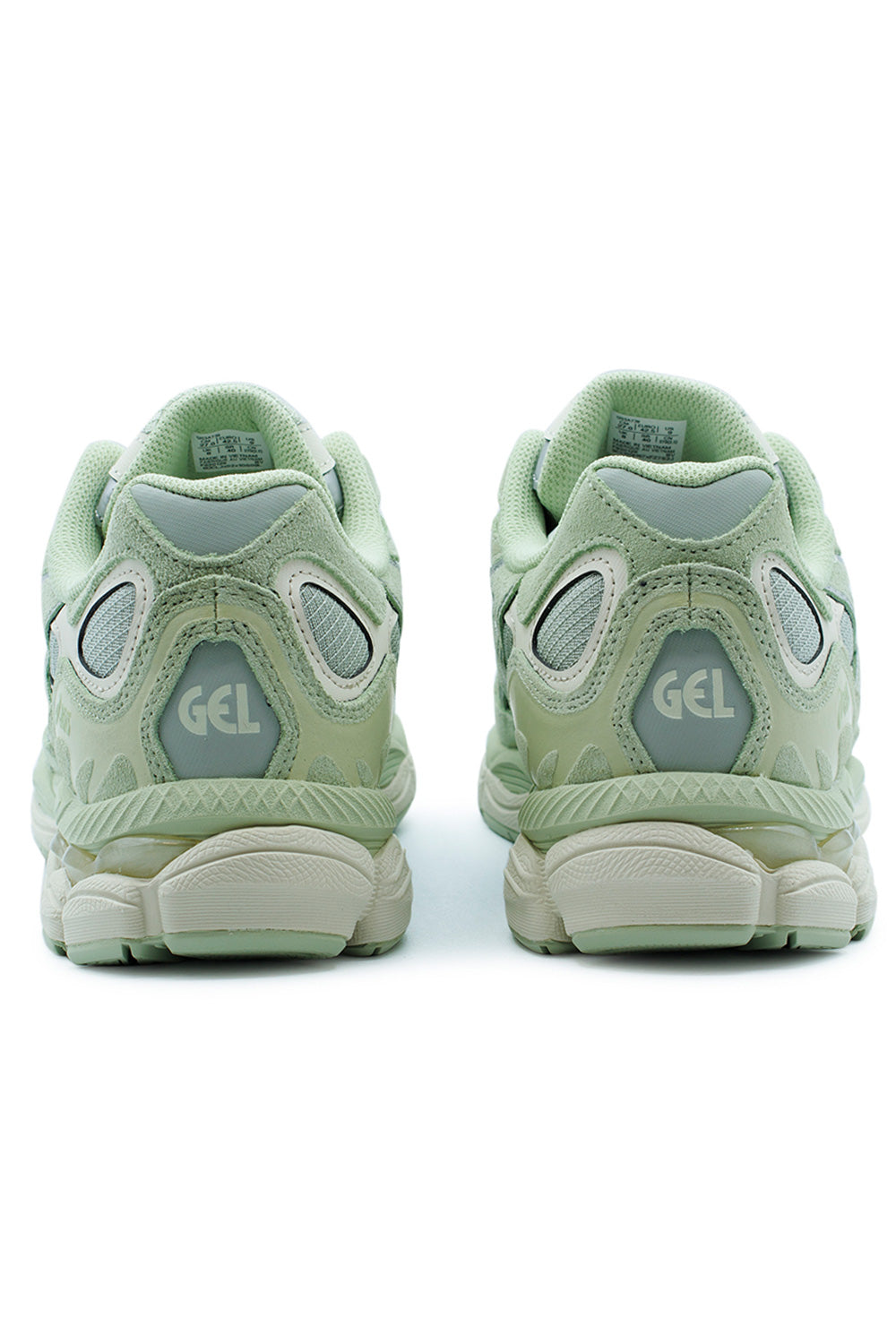 Rear view of the ASICS Gel-NYC Sage Forest Pure Silver featuring visible GEL branding, cushioned heel support and performance-inspired comfort engineering
