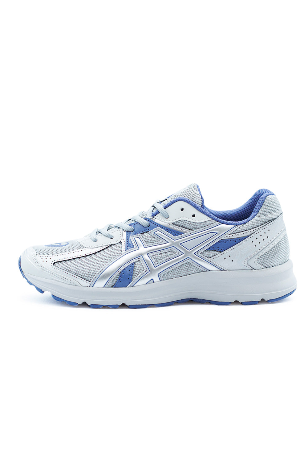 Asics Jog 100S Sneaker in Piedmont Grey mit atmungsaktivem Mesh und recycelten Overlays – Seitenansicht