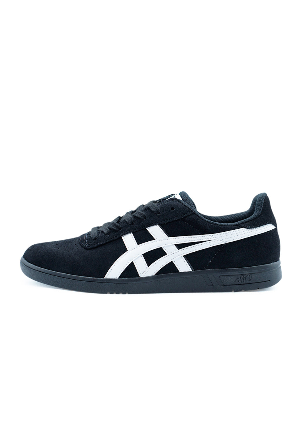 Asics Skate Gel-Vickka Pro Black Bright White side profile with classic low top skate silhouette, premium suede upper and durable black cupsole for street skating