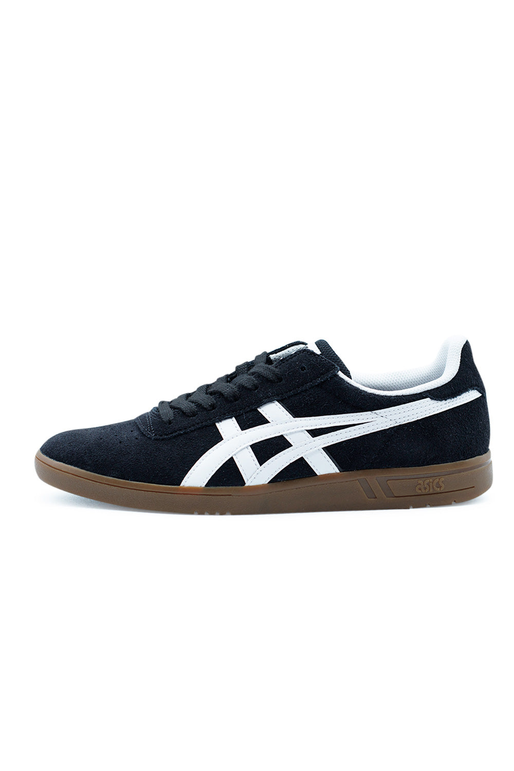 Asics Skate Gel-Vickka Pro Black Brown gum sole side view featuring retro 80s training silhouette, premium suede upper and durable skate cupsole construction