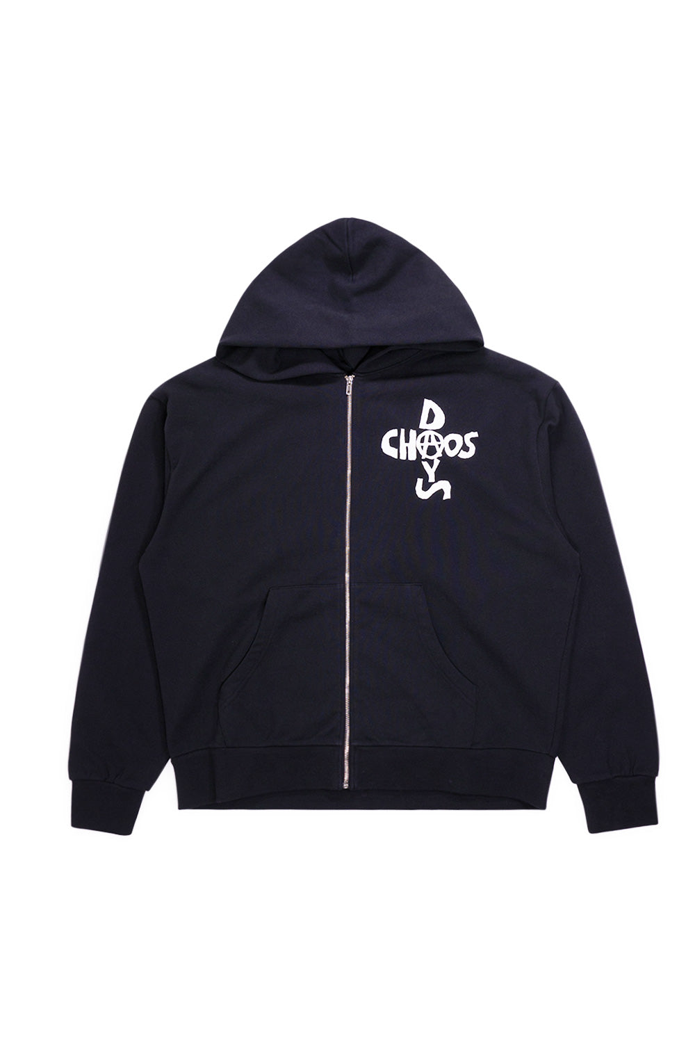 Babylon LA Chaos Days Hoodie – Schwarzer Zip-Hoodie mit breiter Kapuze, oversized Passform und hochwertigem Print auf Brust und Rücken.