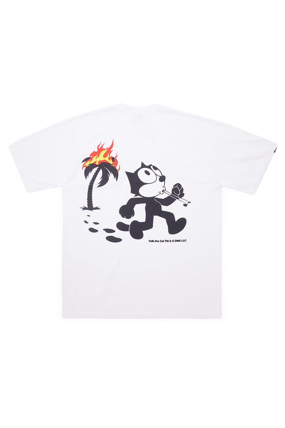 "Rückansicht des Babylon LA x Felix the Cat Firestarter T-Shirts – klassisches weißes T-Shirt mit coolem Backprint"