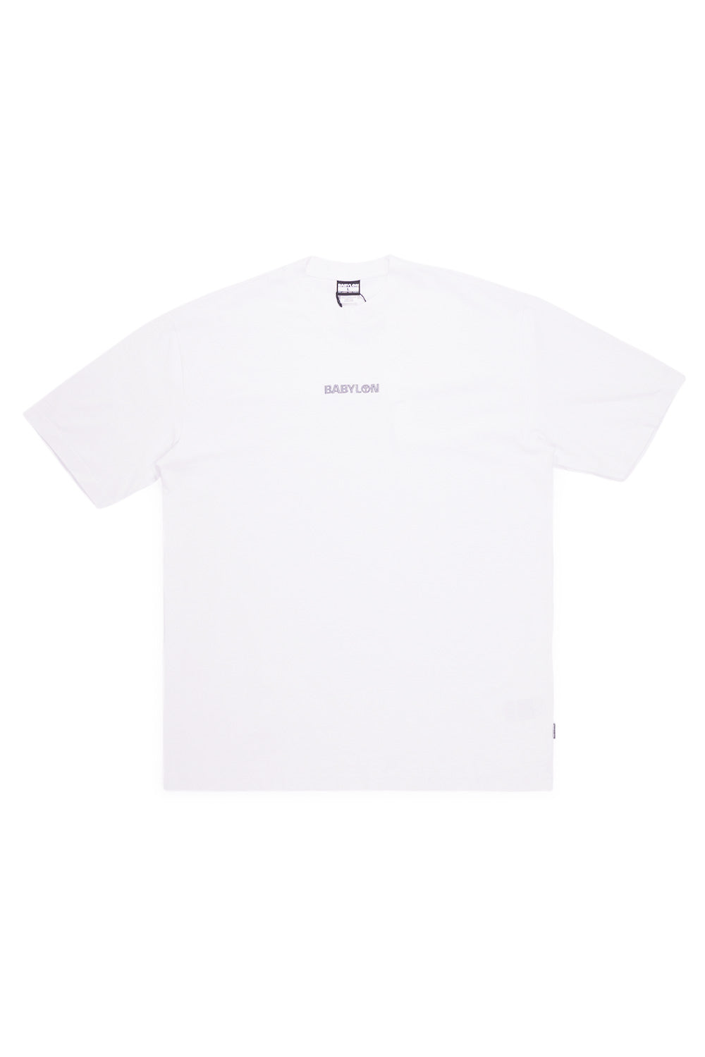 Babylon LA Shop T-Shirt White – Schweres 6.5 oz Baumwollshirt mit oversized Fit und hochwertiger Logo-Stickerei in Grau für einen minimalistischen Streetwear-Look.