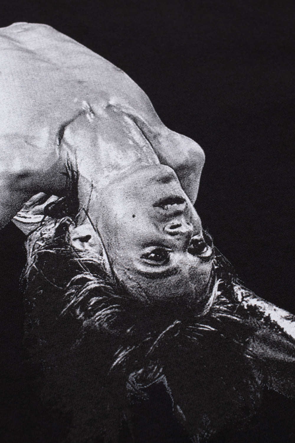 Detailed Iggy Pop bend photo artwork on Babylon LA black t-shirt, slightly oversized USA-made cotton tee inspired by punk rock, skate culture, and The Stooges legacy