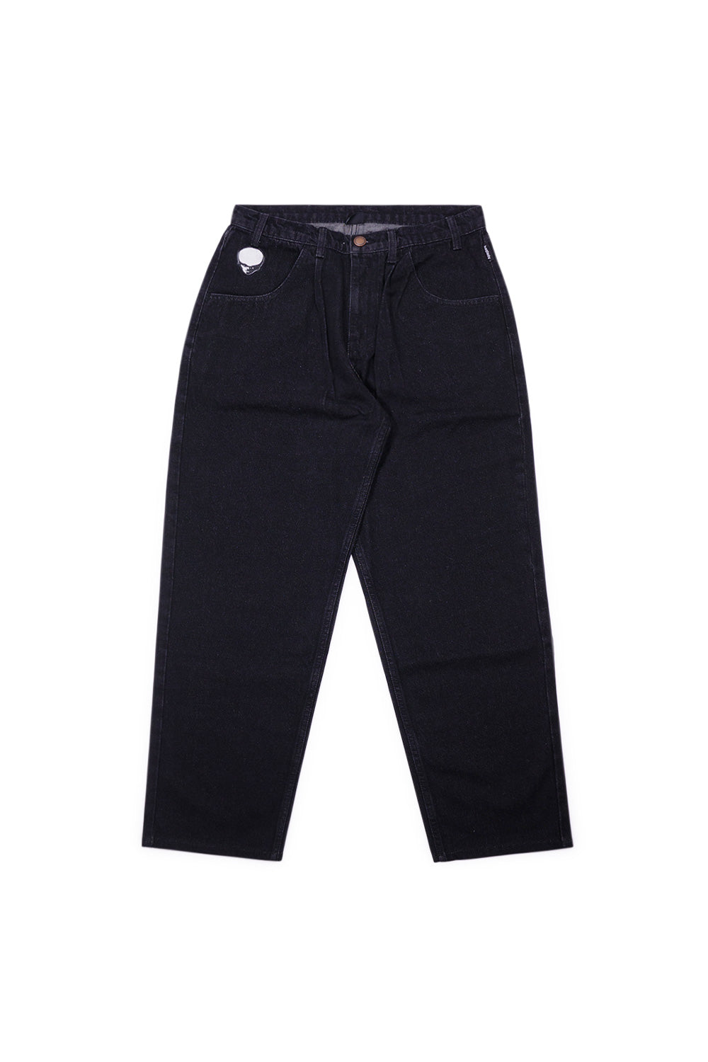 "Vorderansicht der Baglady Denim Baggy Jeans – lockere Passform und moderne schwarze Jeans für entspannte Outfits"