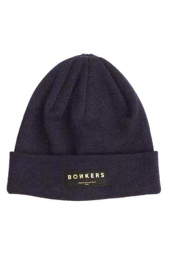 "Bonkers Merino Wool Beanie Long in Deep Navy und Silber – Stilvolle lange Mütze aus Merinowolle"