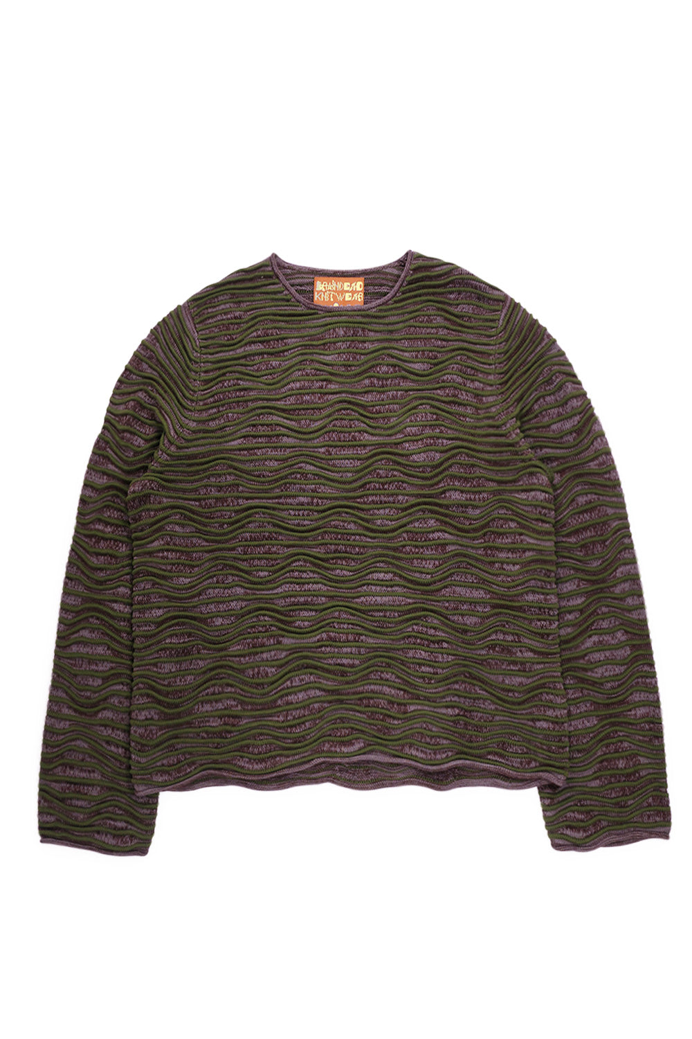 Brain Dead 3D Wave Cropped Sweater Forest Green – Locker geschnittener Strickpullover mit strukturierter 3D-Wellenoptik und weitem Kragen.