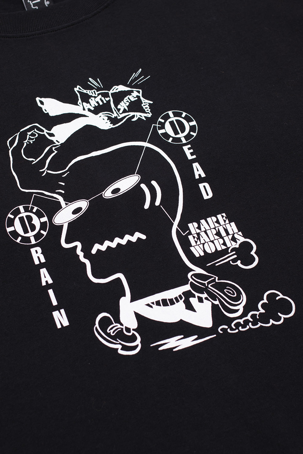 Unisex Brain Dead Earth Works T-Shirt Black, 100% cotton short sleeve featuring textured logo print and minimalist street design.