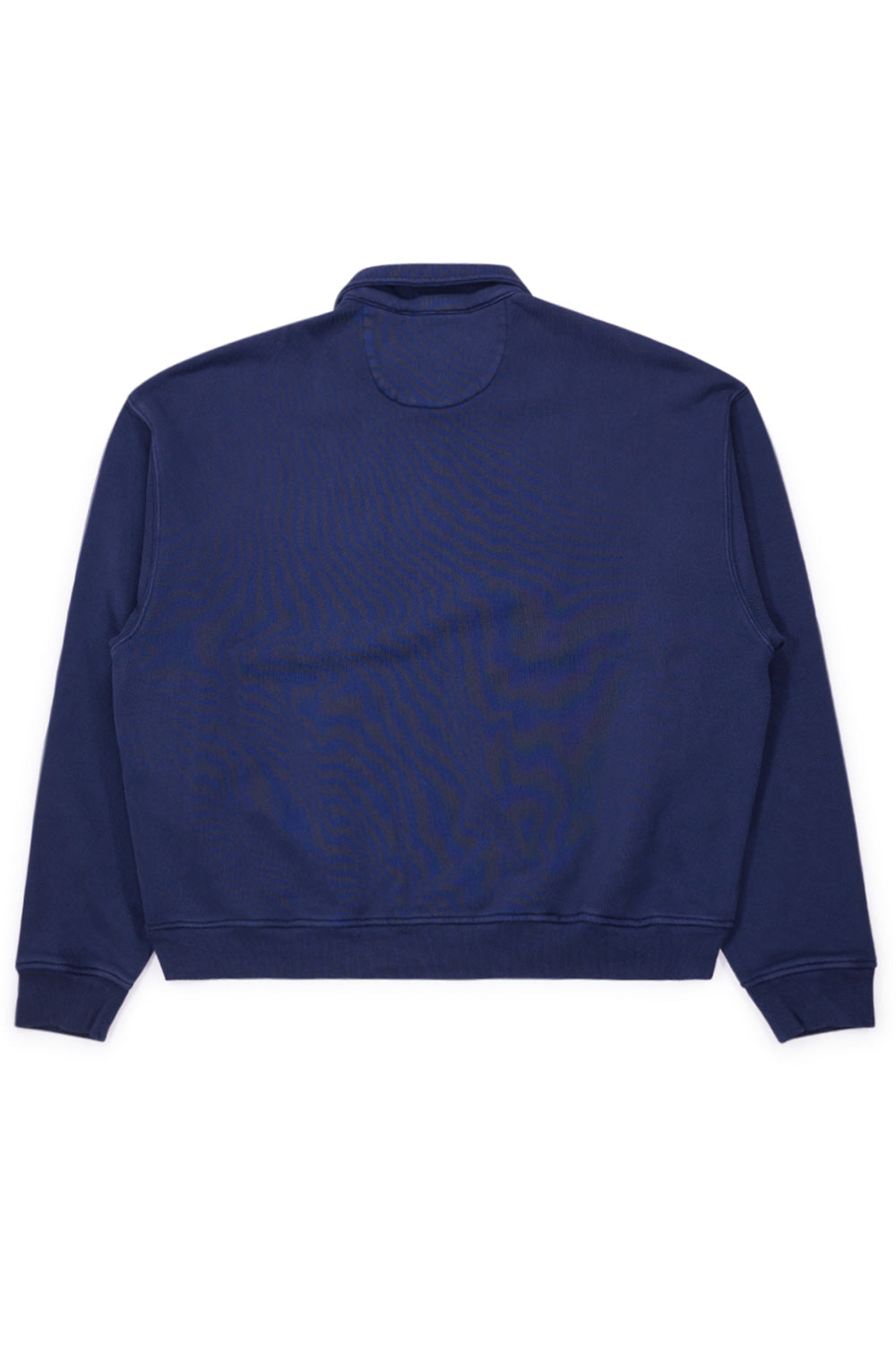 Back view of Brain Dead Half Zip Collared Sweatshirt Midnight showing clean minimalist design, relaxed wide silhouette and premium cotton construction made in Portugal