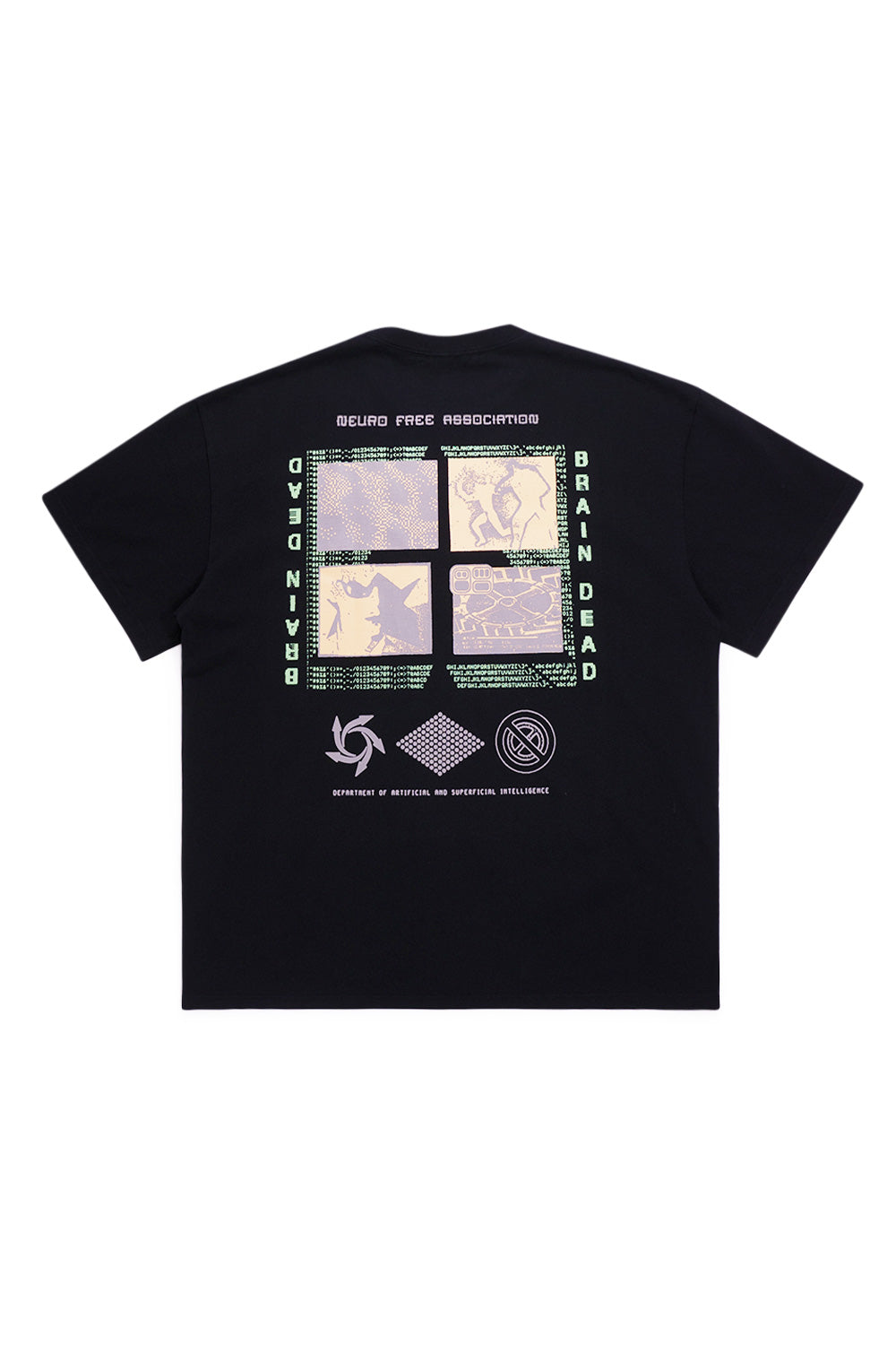 Rückansicht des Brain Dead Neuro Free Association T-Shirts mit schlichter Silhouette und verwaschener Optik