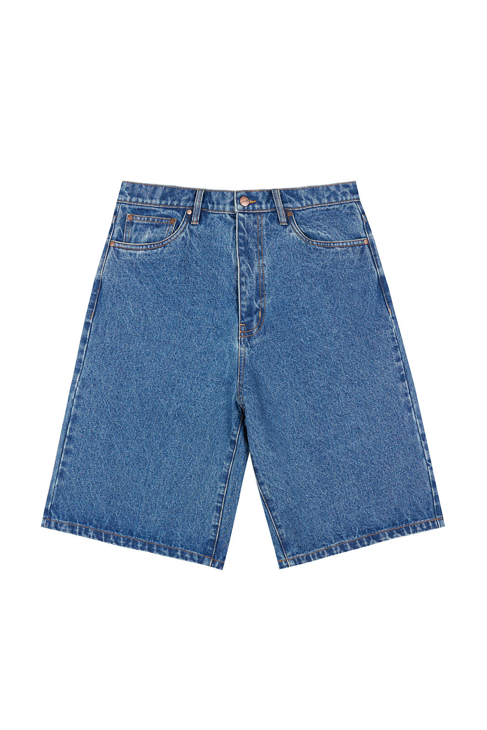 "Hochwertige Bronze 56K Jorts in Blau – robuste Denim-Shorts mit authentischer Waschung und weitem Schnitt"