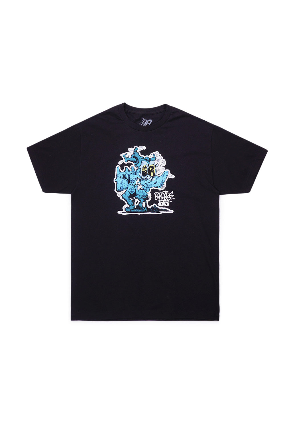 "Bronze 56K Strickland T-Shirt Schwarz – hochwertiges Baumwollshirt mit Print auf der Vorderseite"