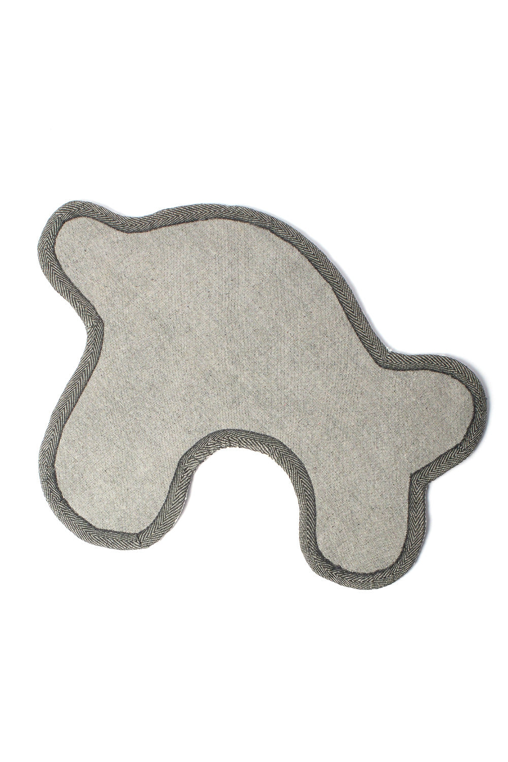 Full reverse side flat lay view of the By Parra High Heel Gloves Tufted Rug, displaying the structured woven anti-slip backing canvas fabric bordered by heavy-duty grey herringbone twill edge binding tape.