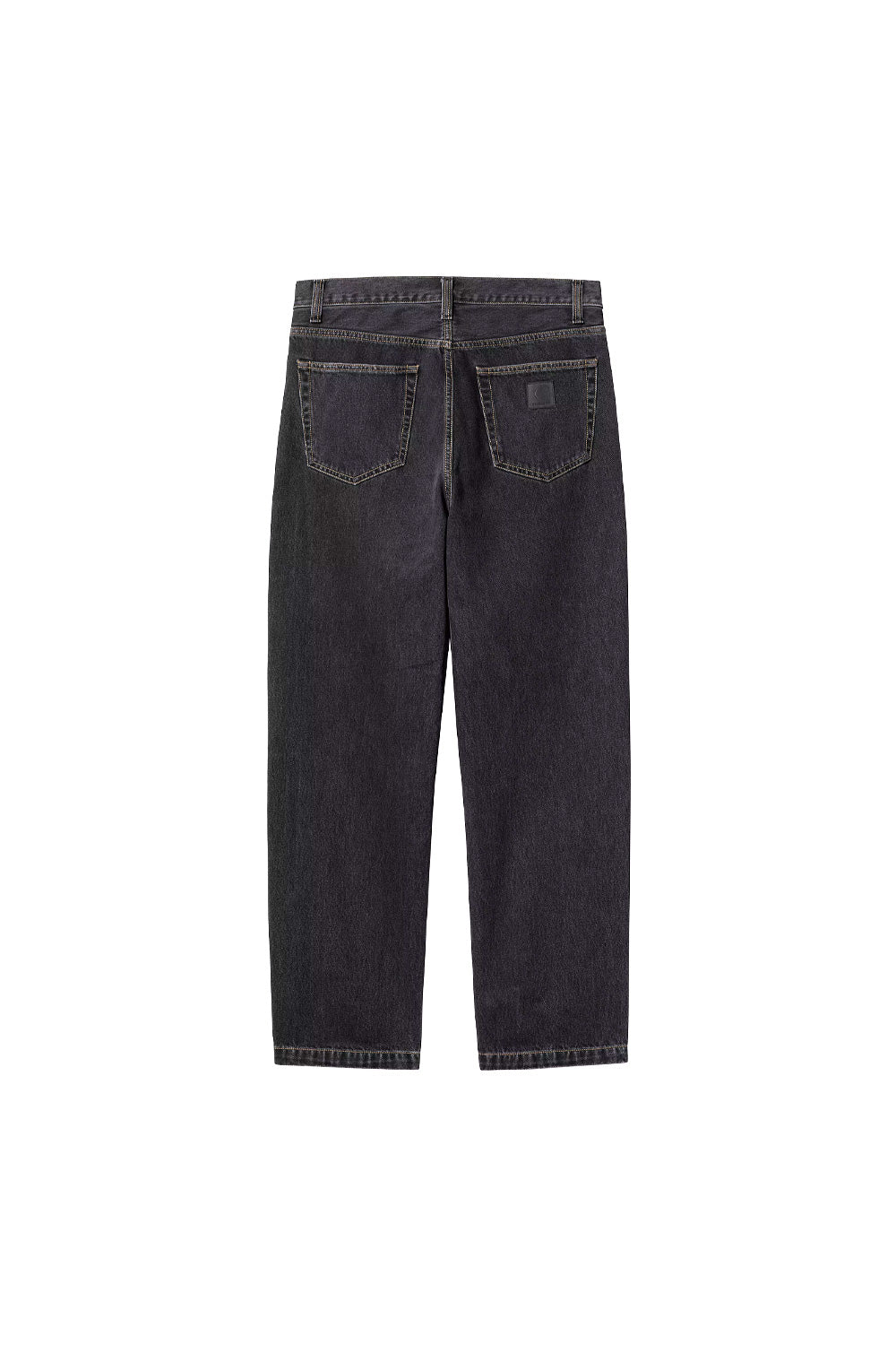 "Rückansicht der Carhartt WIP Aaron Pant in Black Stone Washed – klassisches Five-Pocket-Design mit modernem, verwaschenem Look"