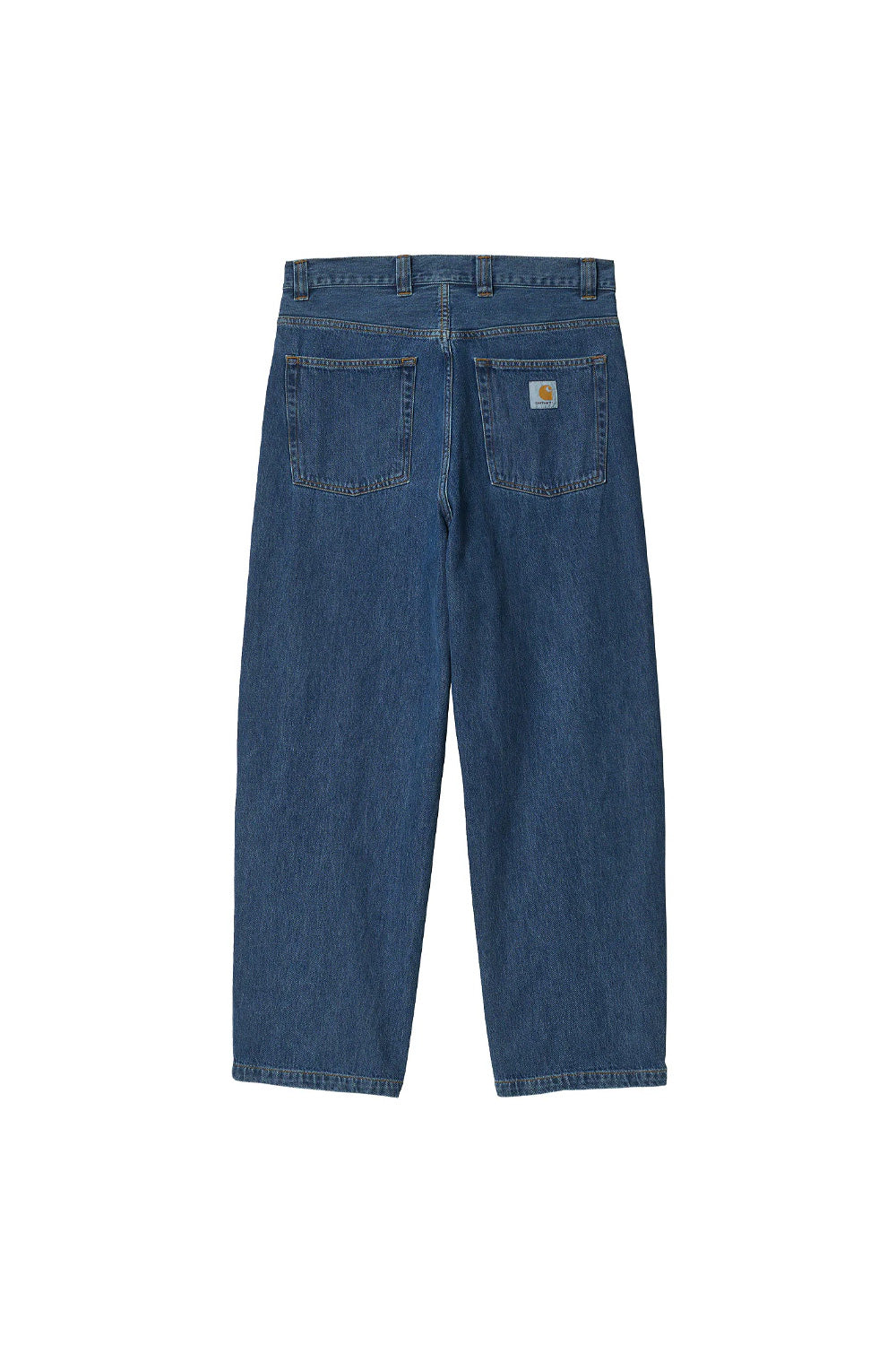 "Rückansicht der Carhartt WIP Brandon Baggy Pant in Blue Stone Washed – Vintage-inspirierter Stone-Wash-Look für einen urbanen Stil"