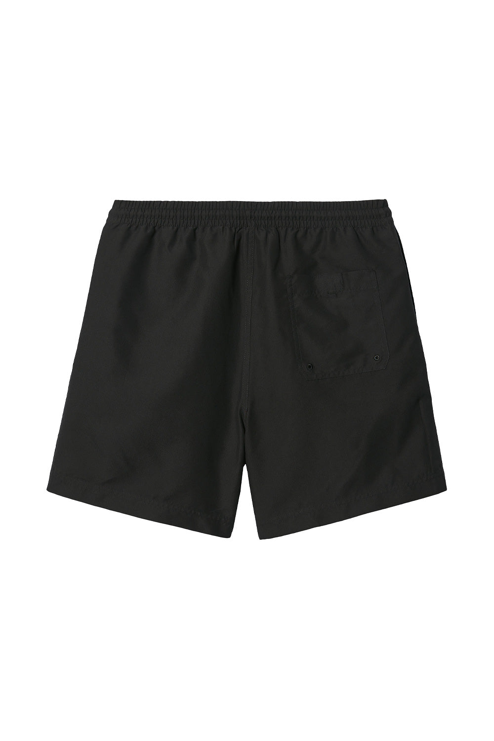 "Rückansicht der Carhartt WIP Chase Swim Trunks in Black/Gold – schlichte und funktionale Badehose mit Gesäßtasche und Kordelzug"