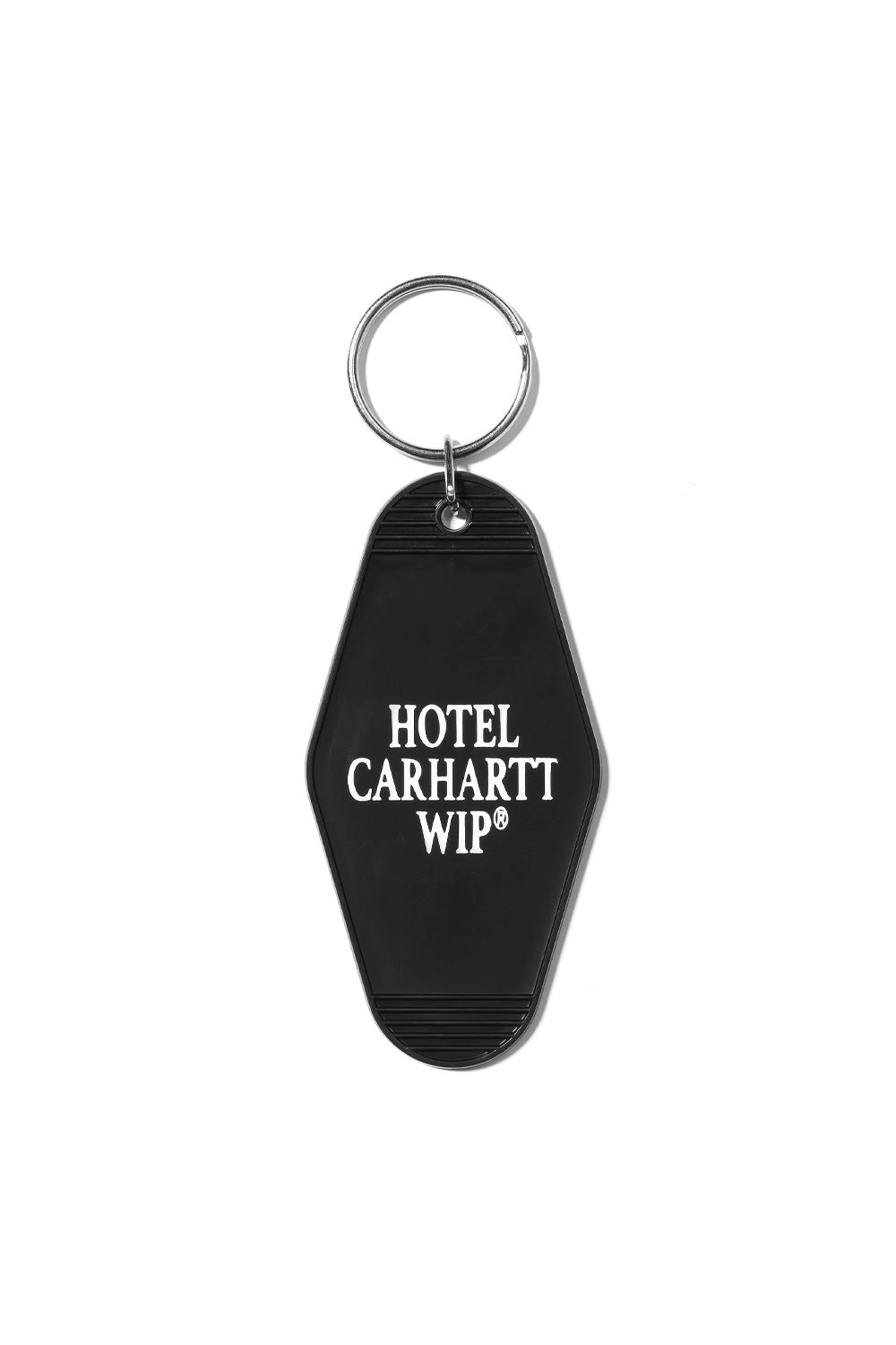 "Vorderansicht des Carhartt WIP Hotel Keys Keychain in Schwarz – elegantes Accessoire mit schlichter Gravur für einen zeitlosen Look"