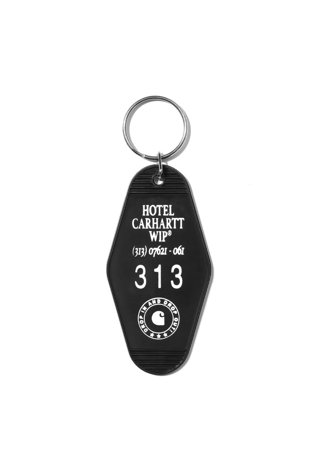 "Rückansicht des Carhartt WIP Hotel Keys Keychain in Schwarz – schlankes und modernes Design, ideal für Schlüssel oder als Taschenanhänger"