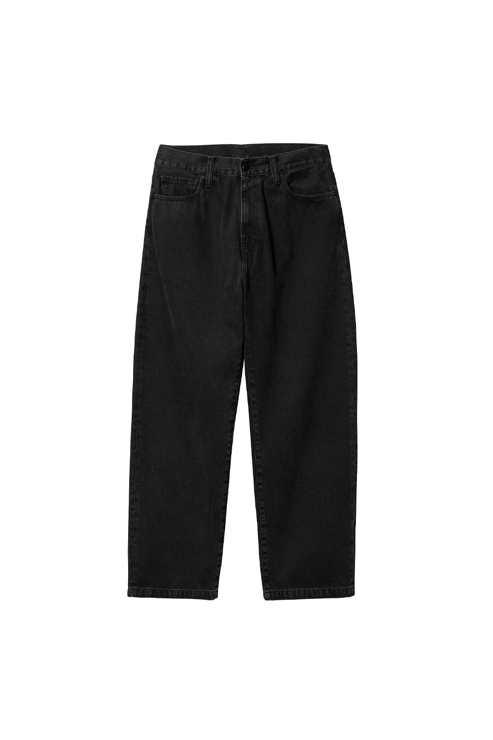 "Vorderansicht der Carhartt WIP Landon Baggy Pant in Black Stone Washed – stylische Baggy-Fit-Hose mit robustem Denim-Stoff und klassischem 5-Pocket-Design"