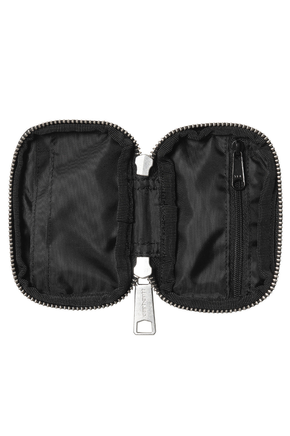 "Innenansicht des Carhartt WIP Otley Wallet in Schwarz – praktisches Design mit mehreren Kartenfächern und einem Fach für Münzen"