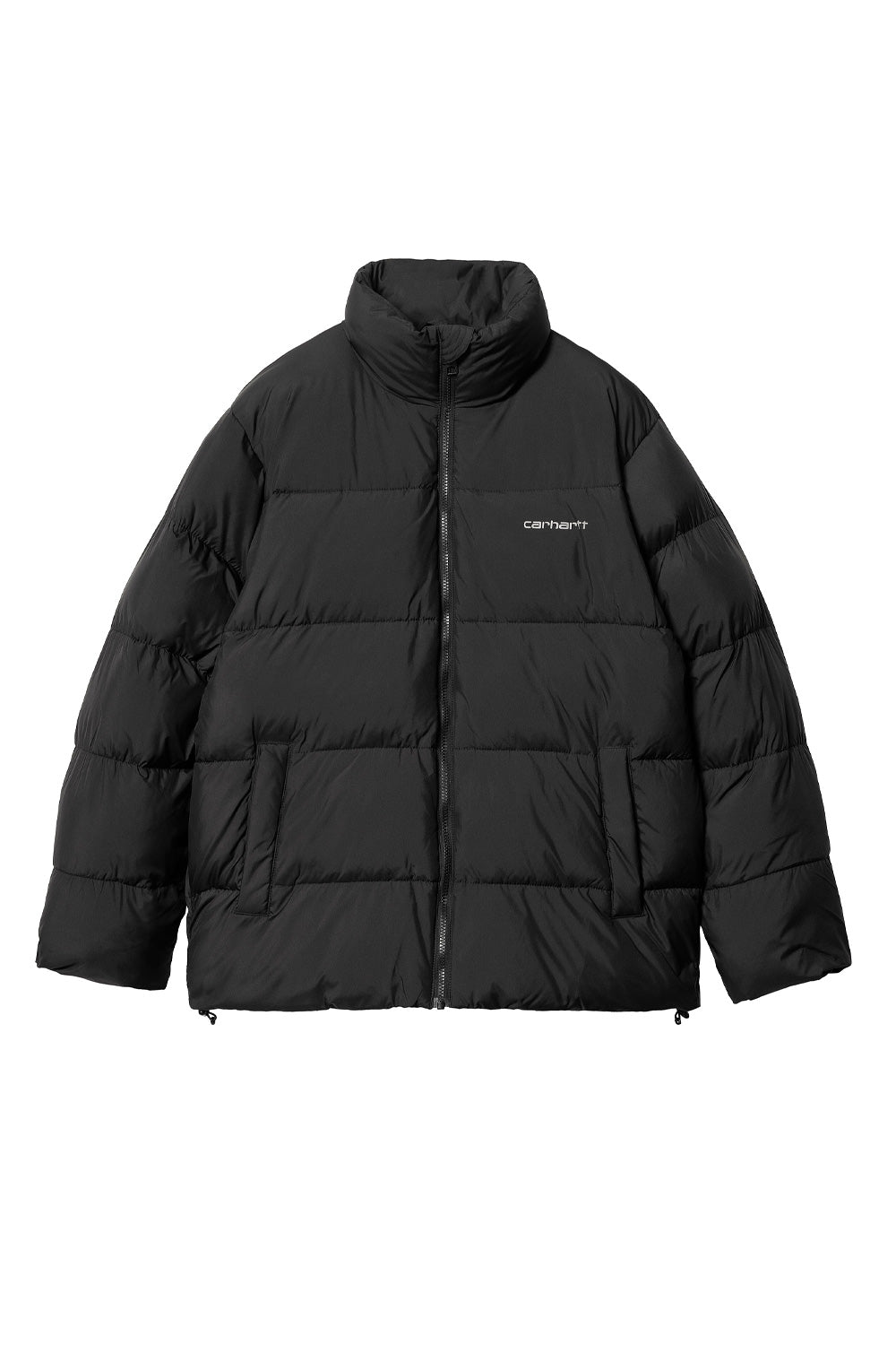 "Vorderansicht der Carhartt WIP Springfield Jacket in Schwarz – minimalistisches Design mit Reißverschluss und aufgesetzten Taschen"
