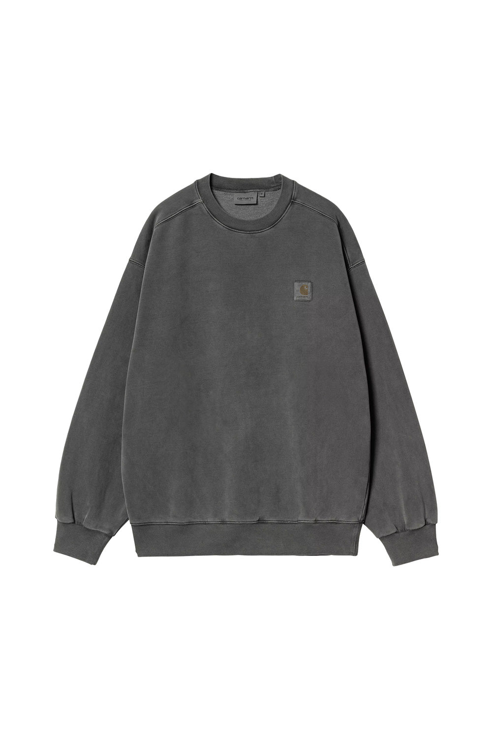 "Vorderansicht des Carhartt WIP Vista Sweat in Graphite – minimalistischer Style mit dezentem Carhartt-Logo-Print auf der Brust"