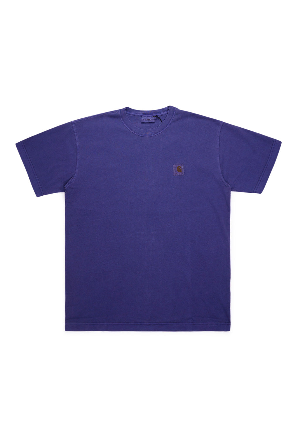 "Vorderansicht des Carhartt WIP Vista T-Shirts in Aura – minimalistisches Design mit dezentem Logo-Print auf der Brust"