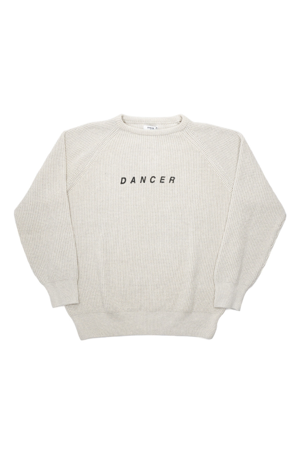 "Dancer Logo Cotton Knit Pullover in Cream – hochwertiger, cremiger Baumwollpullover mit auffälligem Logo auf der Vorderseite"