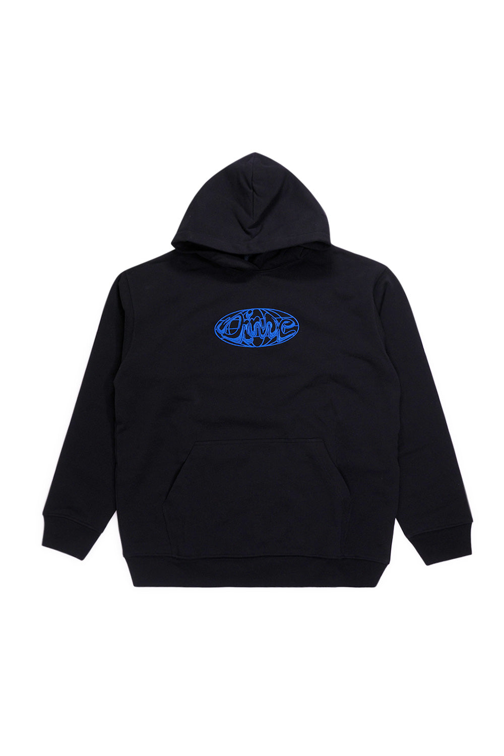 Dime Globe Hoodie Black – Schwarzer Kapuzenpullover mit gesticktem Globe-Logo auf der Brust