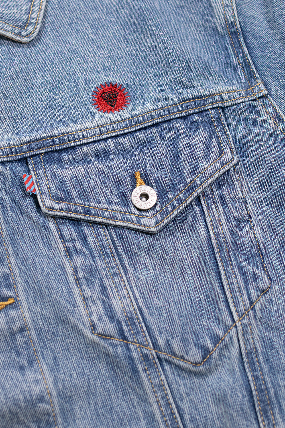 IceCream Check Lined Denim Trucker Jacket Vintage Wash Blue – Coole Denimjacke mit kariertem Futter und Vintage-Waschung von IceCream, ideal für lässige Outfits