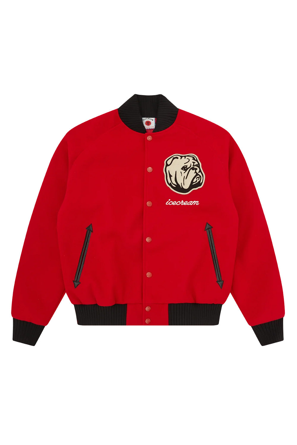Oversized IceCream Collegejacke mit Kunstleder-Taschen und Rautensteppfutter – perfekte Mischung aus Komfort und Style.